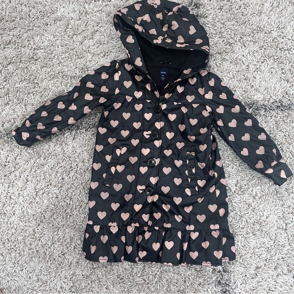 Baby gap toddler girl size 4T black and pink heart rain coat with hood - Picture 4 of 6